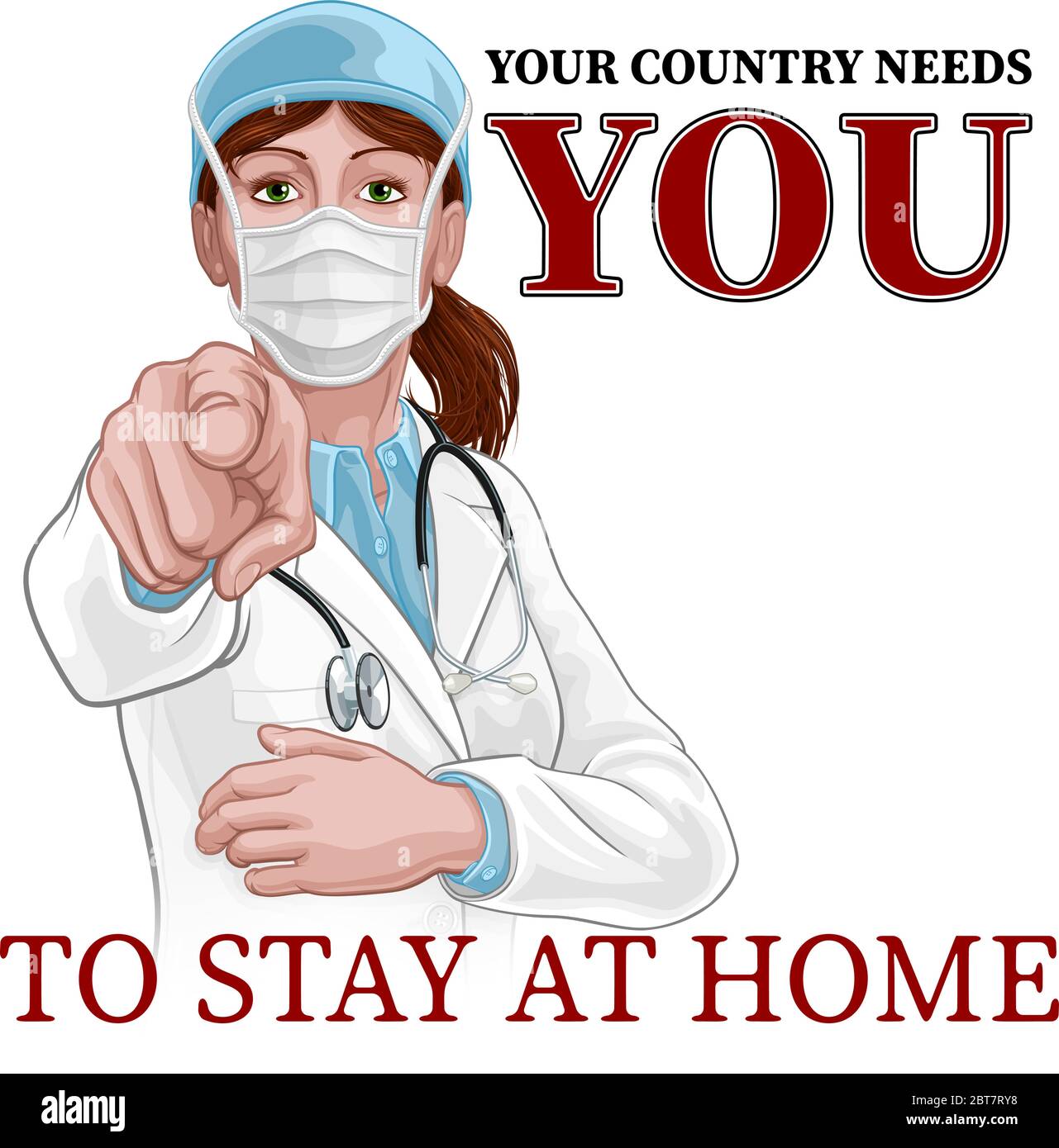 Doctor Woman Needs You Stay Home Pointing Poster Stock Vector