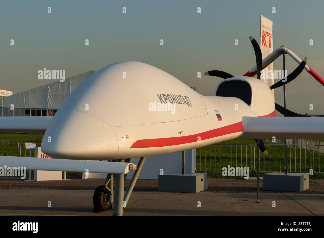 August 30, 2019. Zhukovsky, Russia.Russian multi-purpose heavy-class unmanned aerial vehicle (UAV) developed by company 'Kronstadt' (AFK Sistema) at t Stock Photo