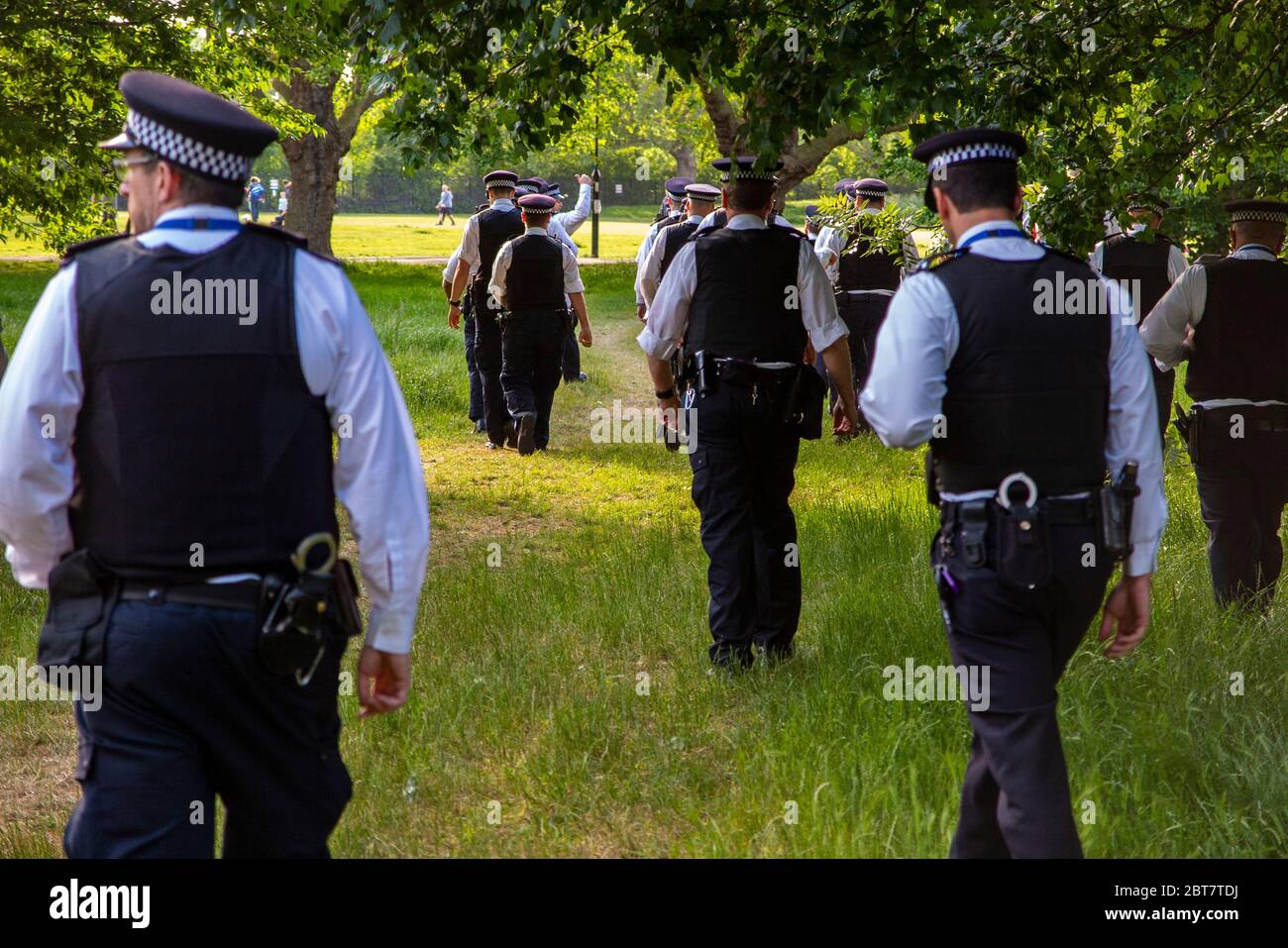 23rd May 2020 - Heavy police presence on Wandsworth Common, ensuring that people are social distancing during COVID-19 lockdown Stock Photo