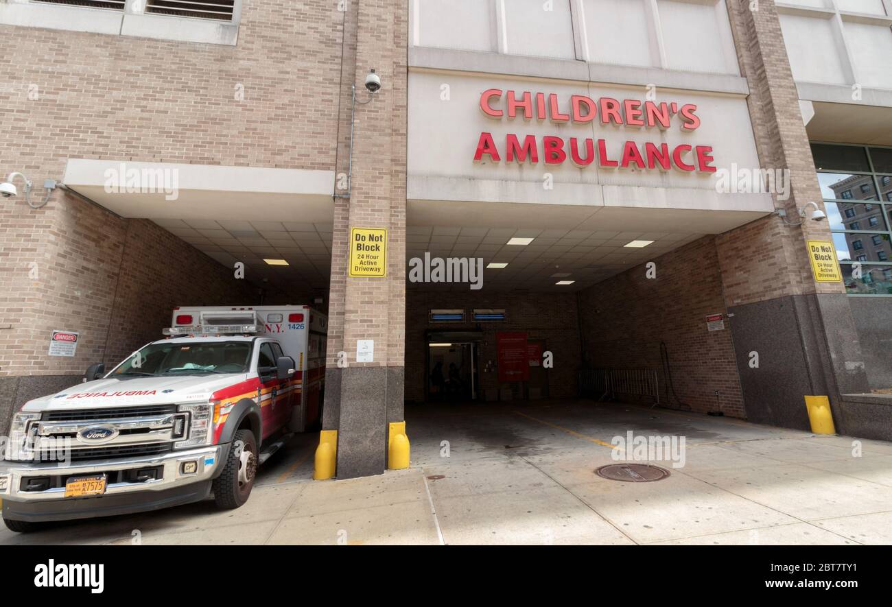 the parking garage for children's ambulances at the New York Presbyterian-Columbia University Hospital in Washington Heights Stock Photo