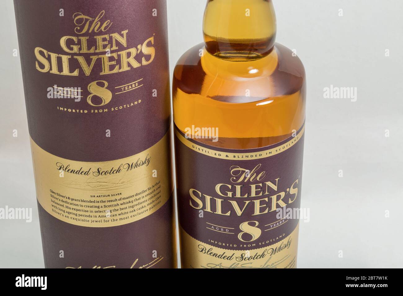 KYIV, UKRAINE - APRIL 16, 2020: The Glen Silver's aged 8 years blended scotch whisky bottle and box closeup against background Stock Photo - Alamy