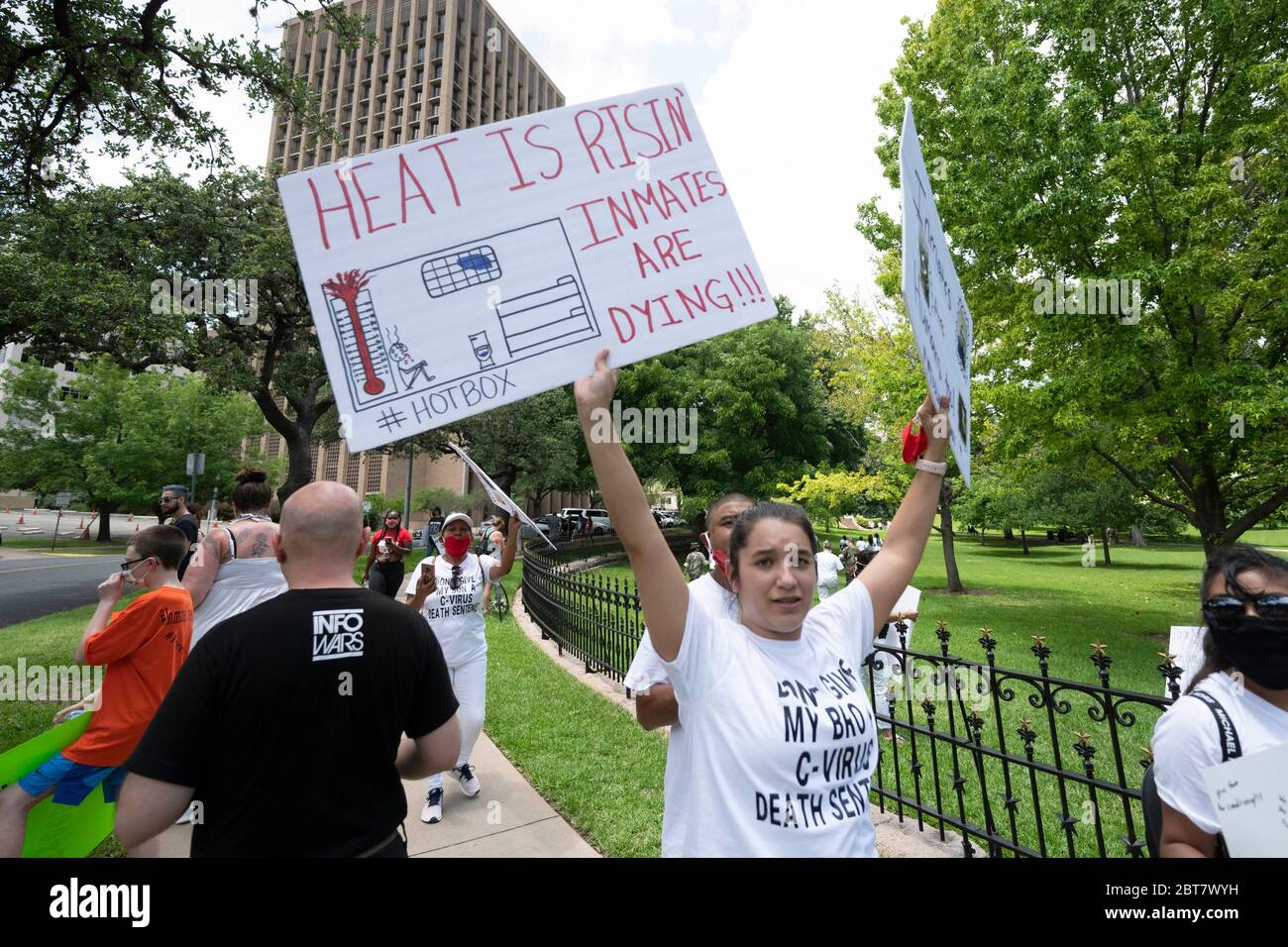 Austin, TX USA May 23, 2020: A coalition of Texas inmates rights groups rallies Saturday, May 23, 2020 at the Texas Governor's Mansion protesting the rapid spread of COVID-19 in prisons and the lack of protections for inmate during the pandemic. Hundreds of Texas inmates have tested positive and social distancing is impossible, critics say. Credit: Bob Daemmrich/Alamy Live News Stock Photo