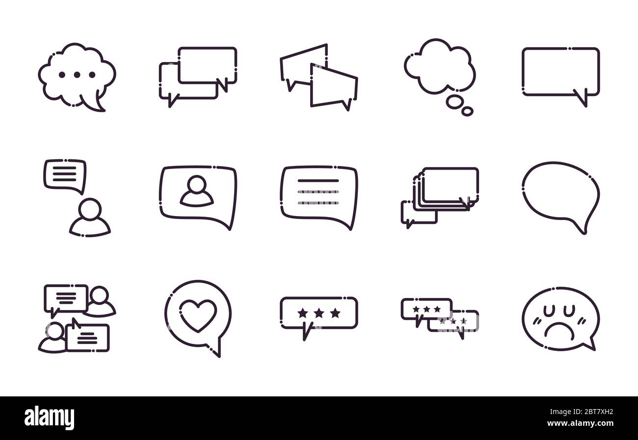 Communication bubbles line style icon set design, Message discussion ...
