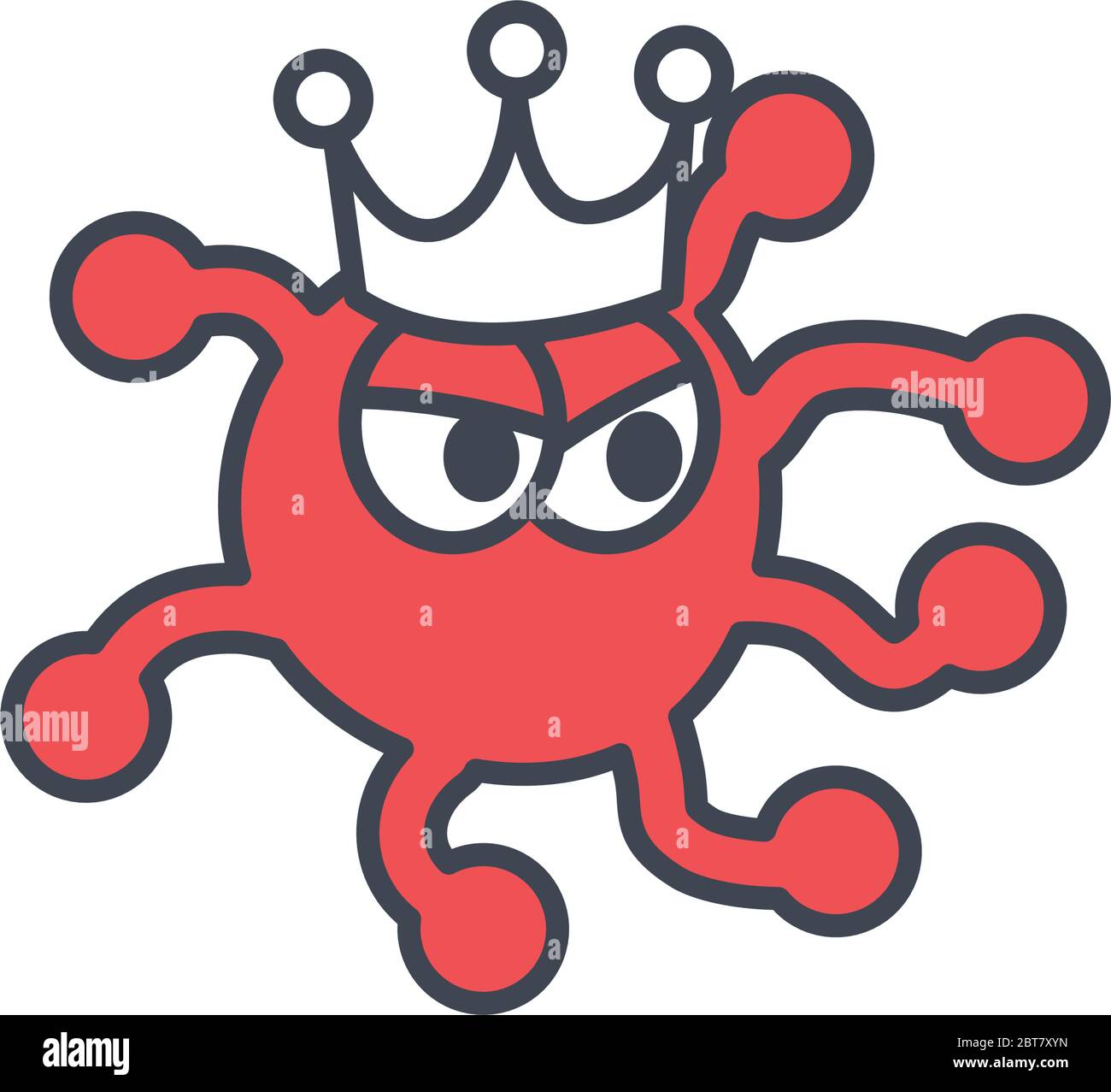 Covid 19 virus cartoon with crown flat style icon design of 2019 ncov cov coronavirus infection corona and epidemic theme Vector illustration Stock Vector