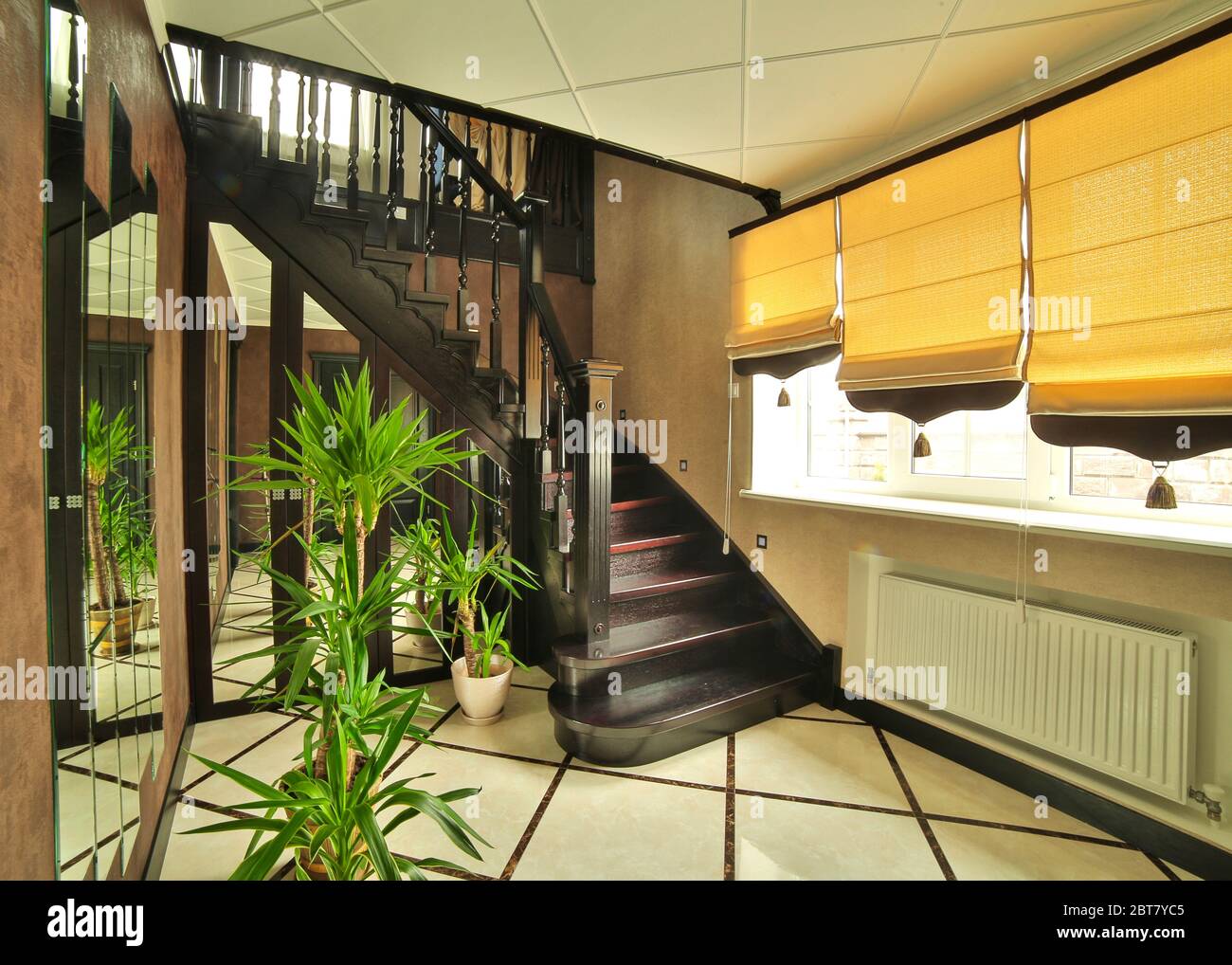 stairs and stair carpet inside a newly modernised house. interior ...