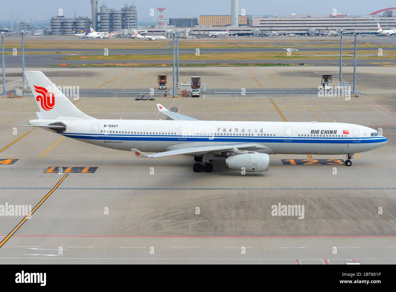 Air China airplane Airbus A330-300 taxiing at Haneda Airport Tokyo Japan. B-5947 A330 aircraft. Stock Photo