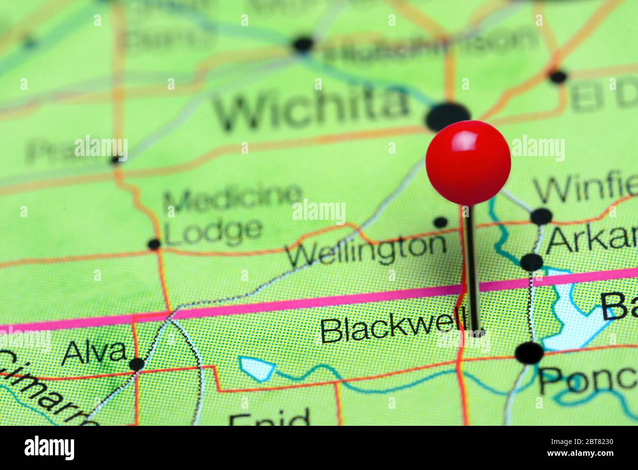 Blackwell pinned on a map of Oklahoma, USA Stock Photo Alamy