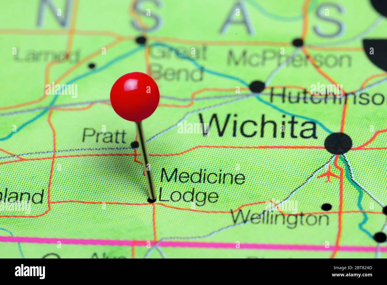 Medicine Lodge pinned on a map of Kansas, USA Stock Photo Alamy