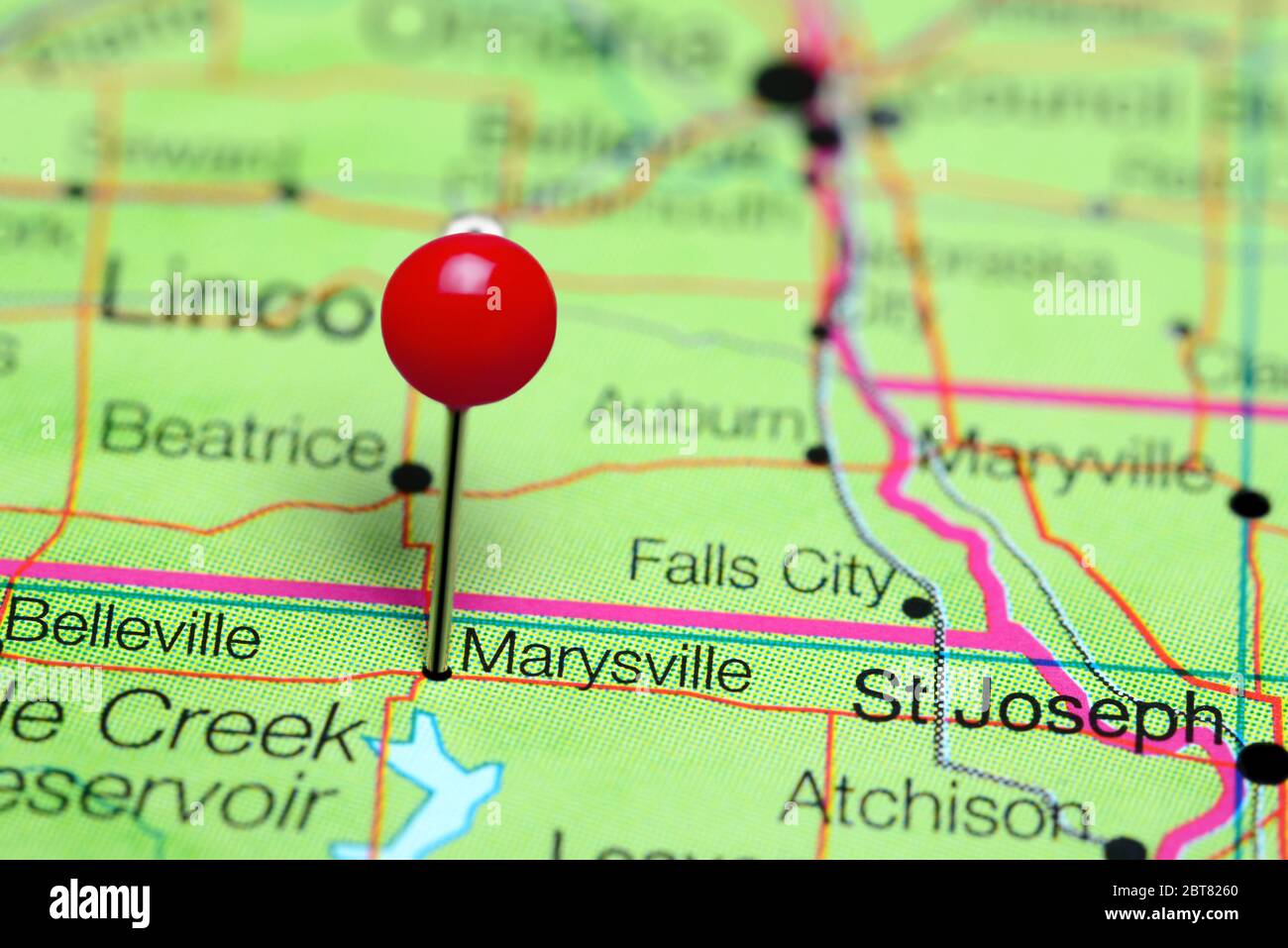 Marysville pinned on a map of Kansas, USA Stock Photo - Alamy
