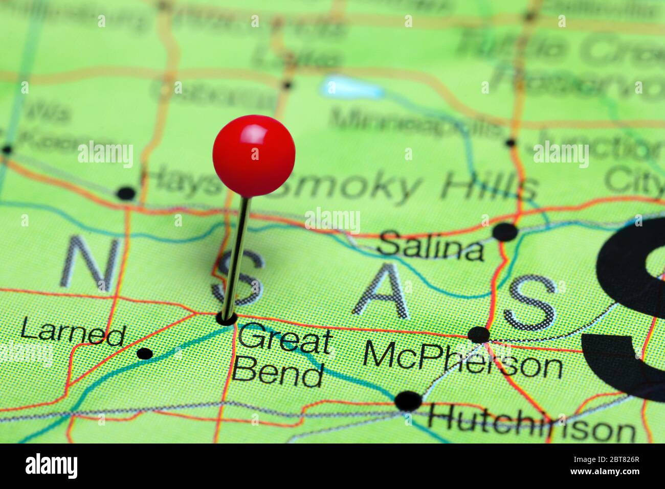 Great Bend pinned on a map of Kansas, USA Stock Photo Alamy
