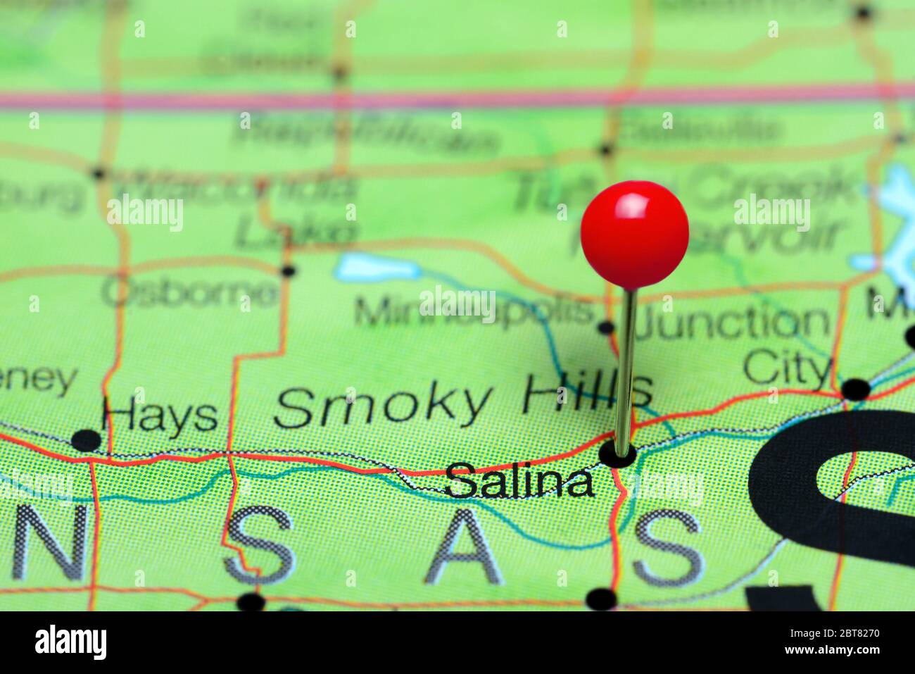 Salina pinned on a map of Kansas, USA Stock Photo Alamy