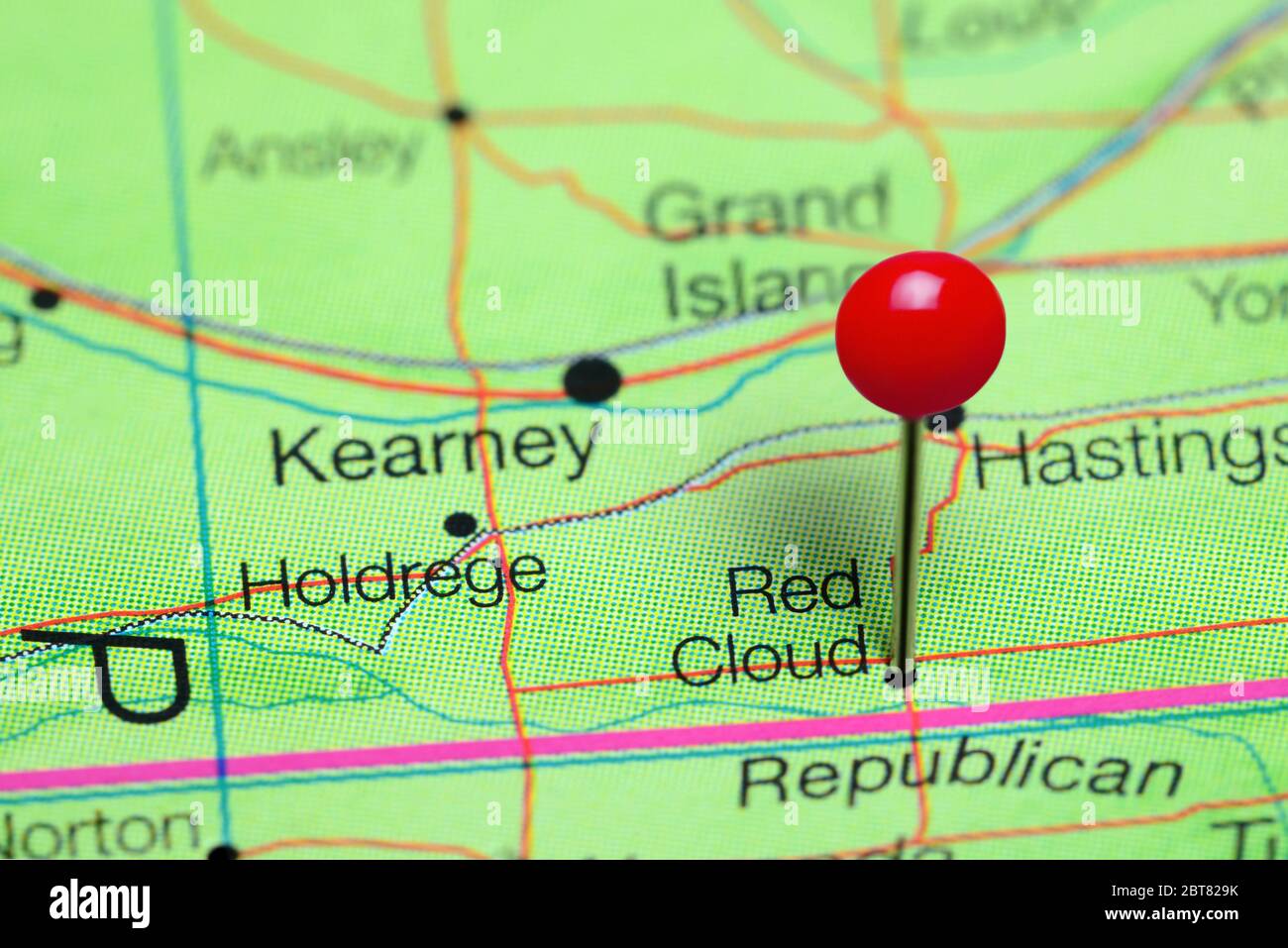 Red Cloud pinned on a map of Nebraska, USA Stock Photo Alamy