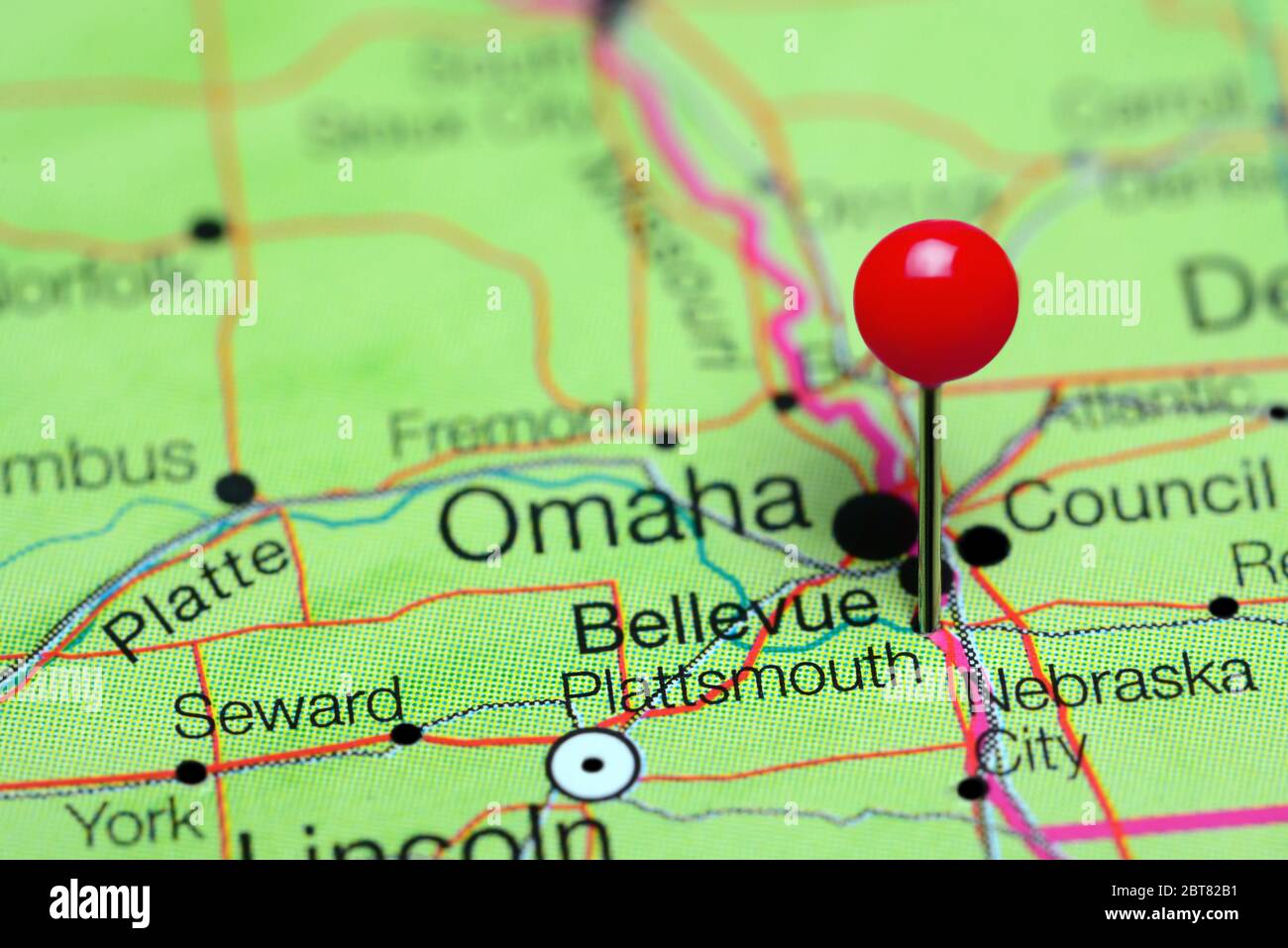 Plattsmouth pinned on a map of Nebraska, USA Stock Photo Alamy