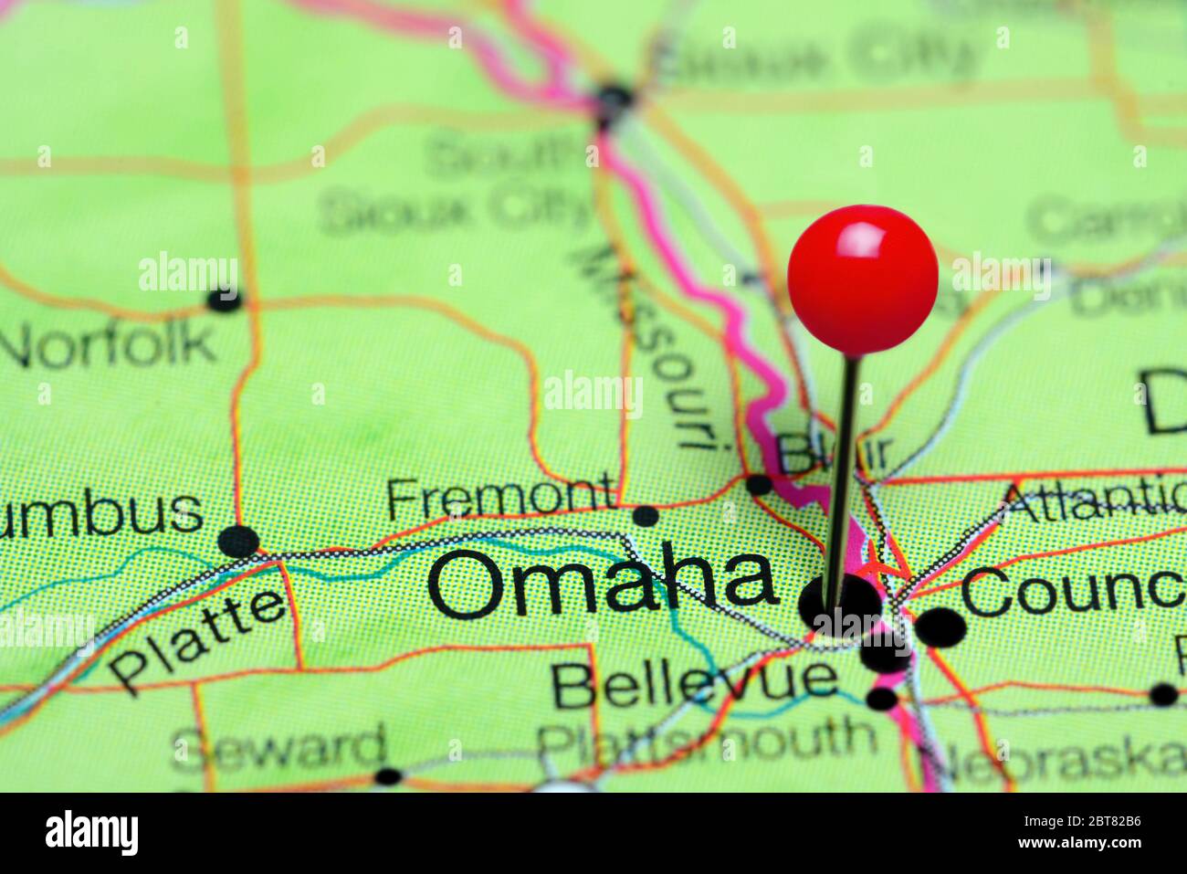 Omaha pinned on a map of Nebraska, USA Stock Photo Alamy
