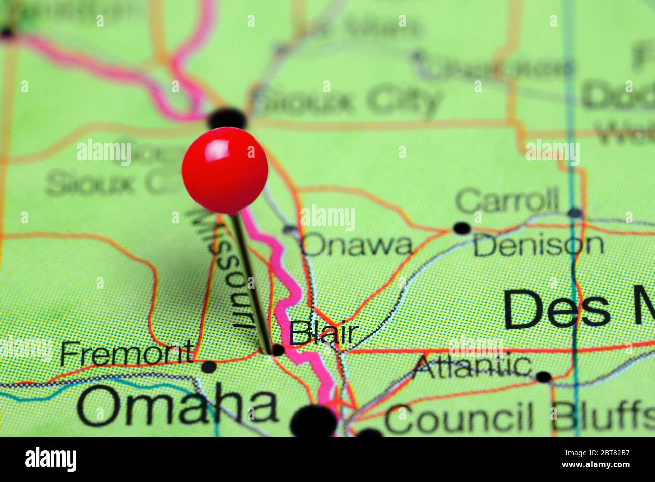 Blair pinned on a map of Nebraska