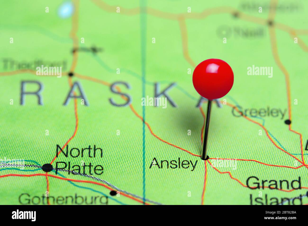 Ansley pinned on a map of Nebraska, USA Stock Photo Alamy
