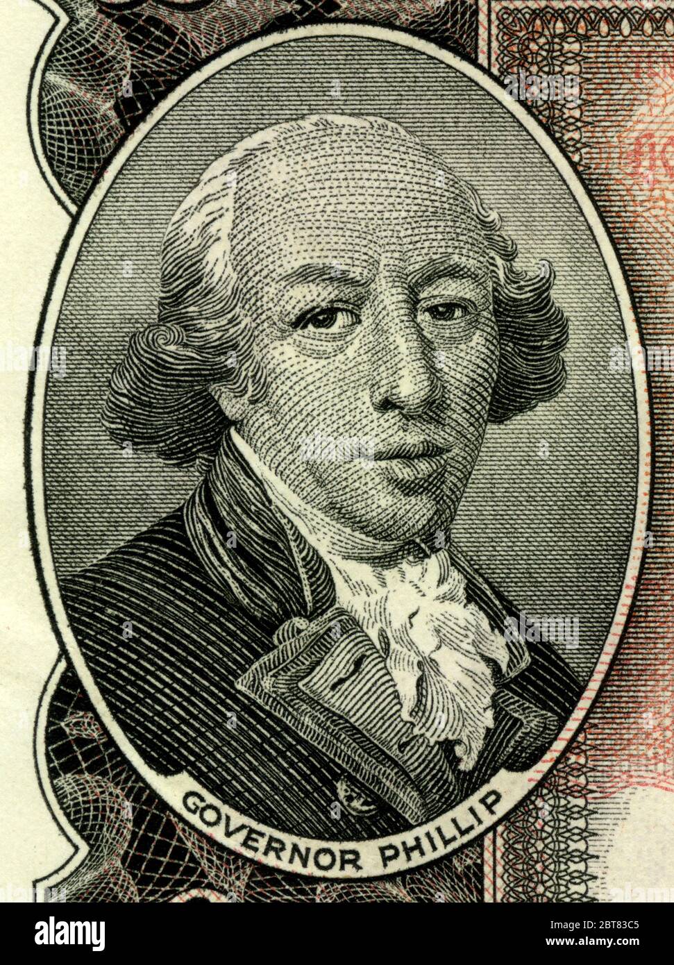 Portrait of Governor Phillip, featured on an Australian 10 pound bank note issued between 1954 and 1959 Stock Photo