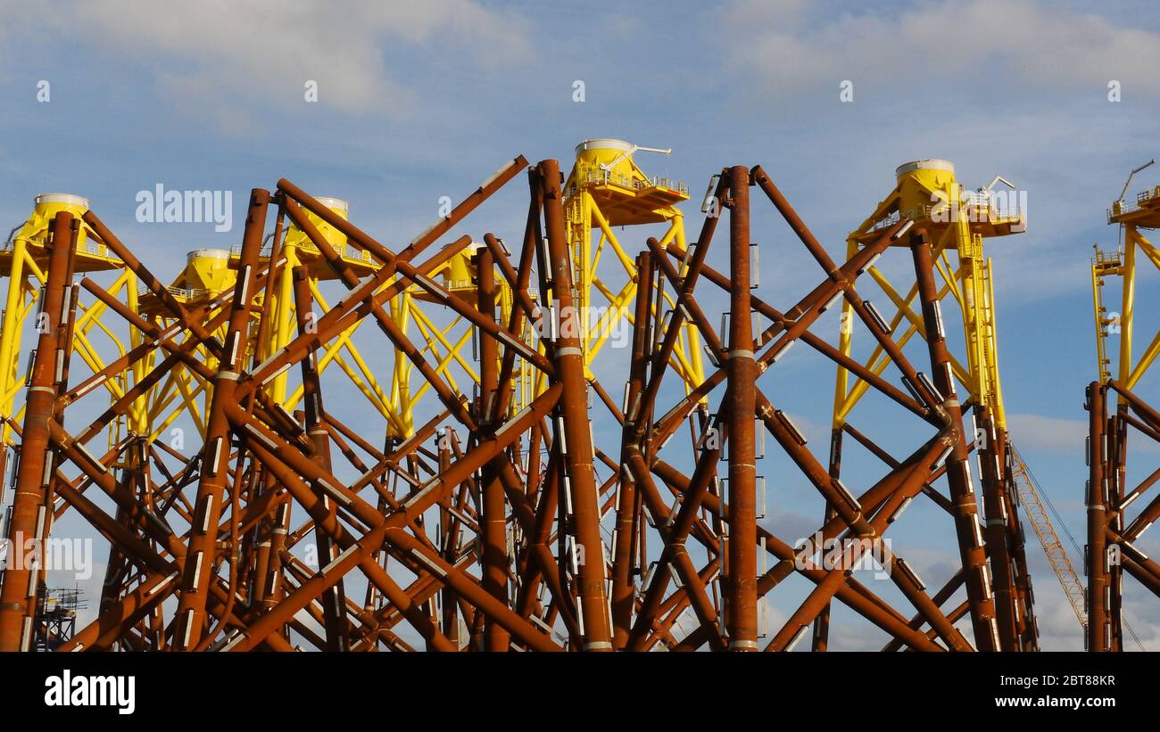 Wind Turbine Support structure fabrication at Smulders, Wallsend, UK Stock Photo