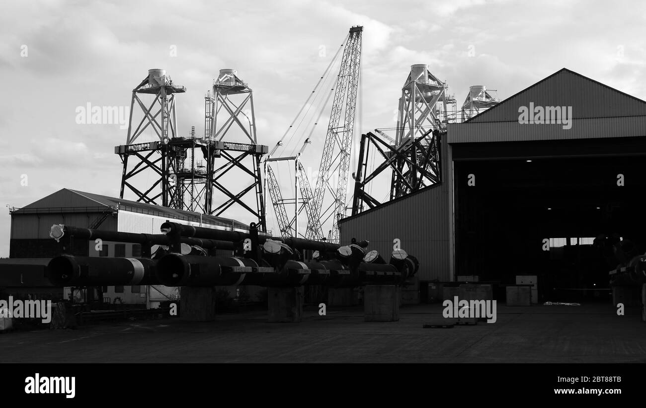 Wind Turbine Support structure fabrication at Smulders, Wallsend, UK Stock Photo