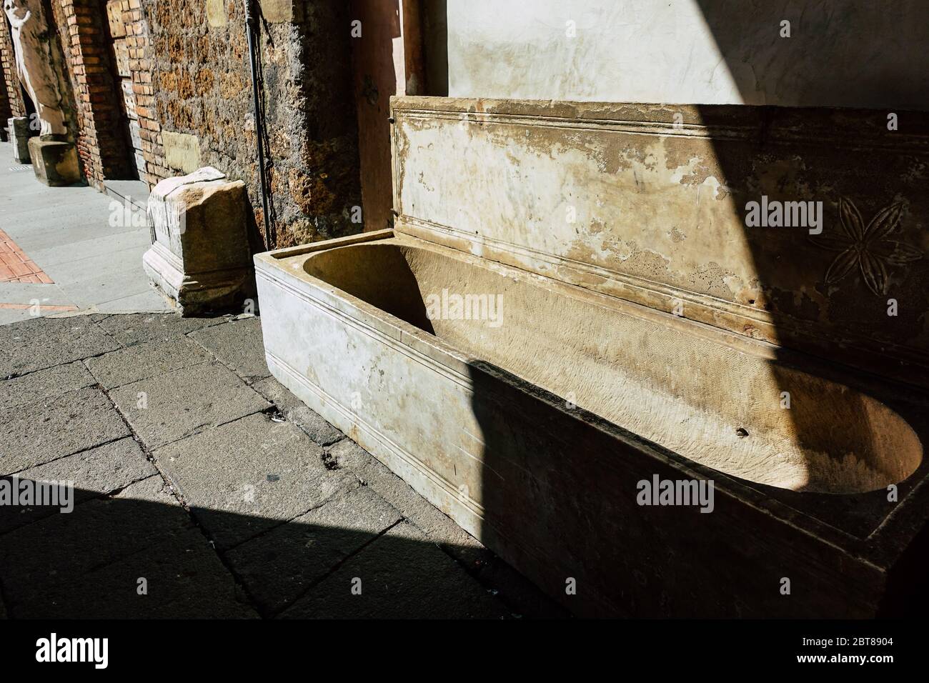 Sutri Italy September 27, 2019 Closeup of archaeological decorative ...
