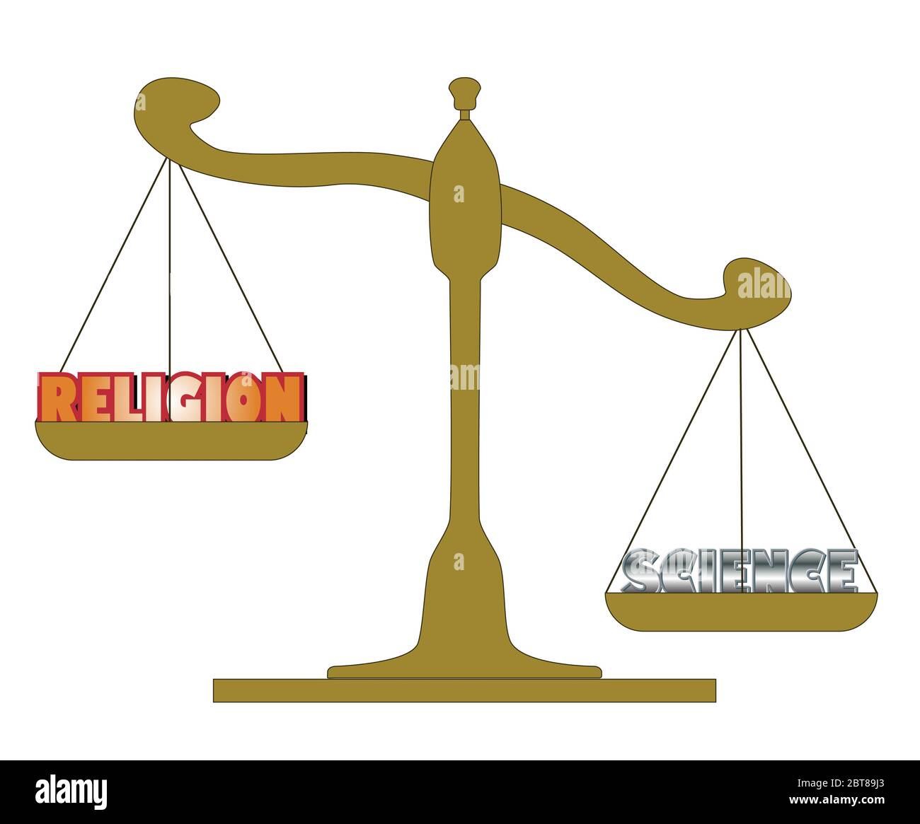 Illustration showing the Concept of comparing Science Vs Religion Stock Photo Alamy