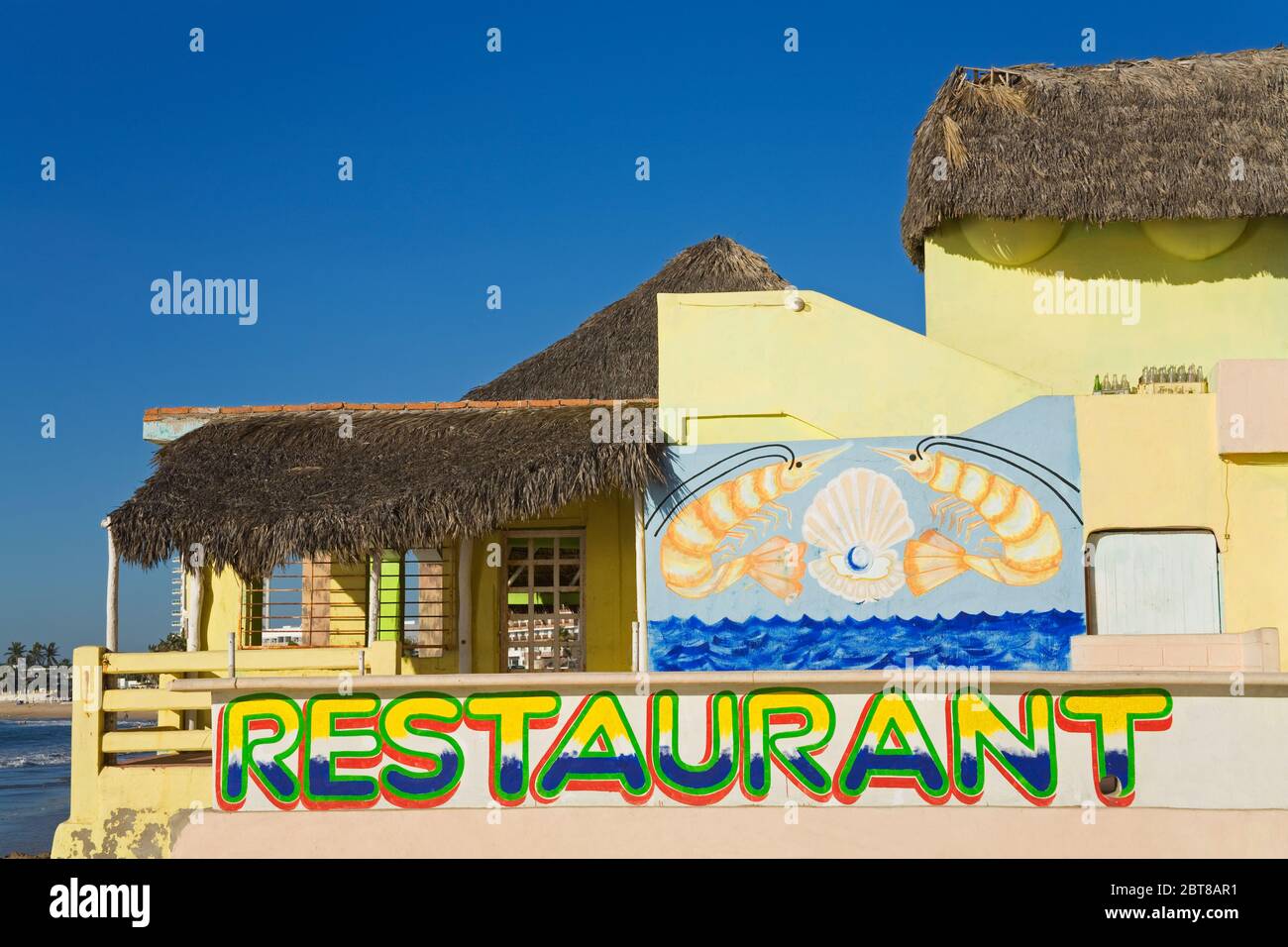 Restaurant on Playa Norte, Mazatlan, Sinaloa State, Mexico Stock Photo