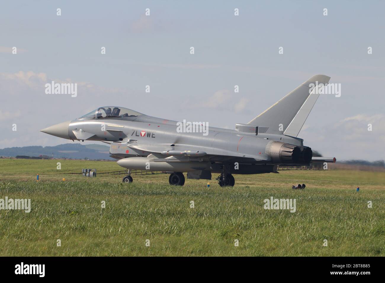 7L-WE, a Eurofighter EF-2000 Typhoon operated by the Austrian Air Force, at RAF Leuchars in Fife, Scotland. Stock Photo