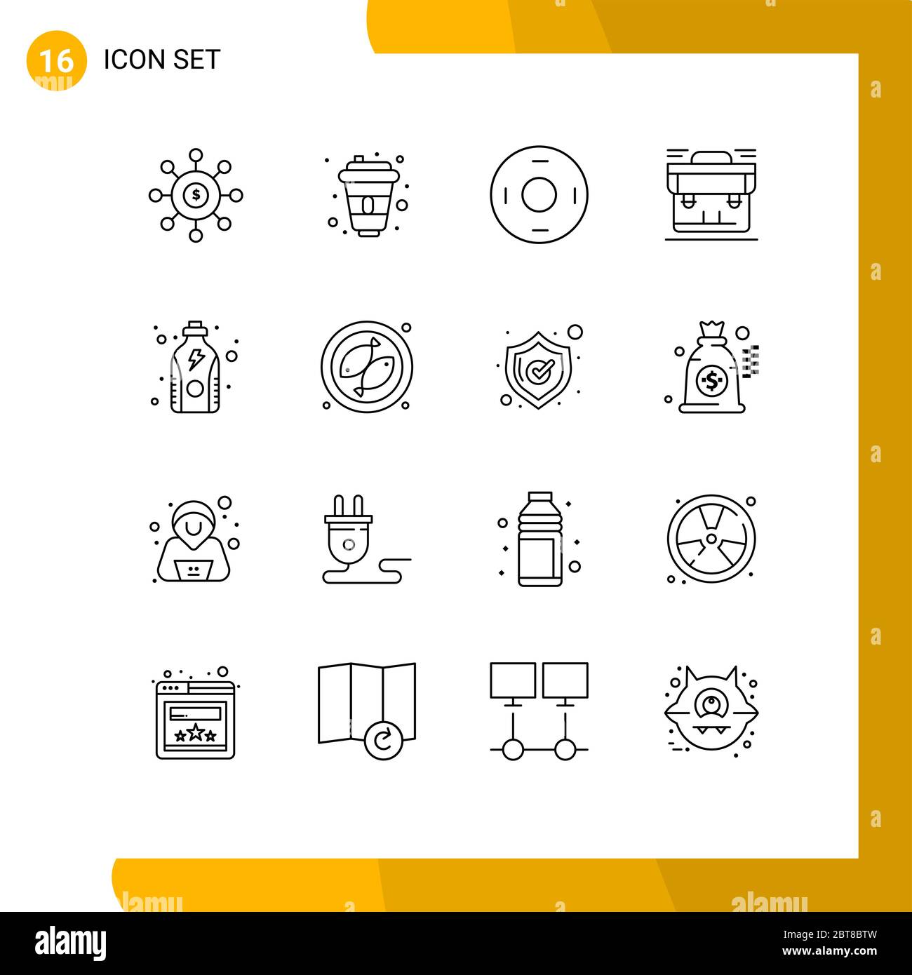 Modern Set of 16 Outlines and symbols such as suitcase, portfolio, designer, business, symbols Editable Vector Design Elements Stock Vector