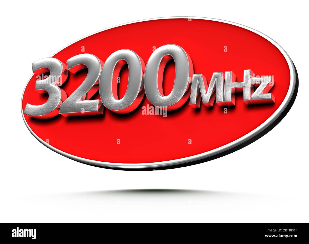 3D illustration 3200 MHz Stainless steel Ellipse red isolated on a white background.(with Clipping Path). Stock Photo