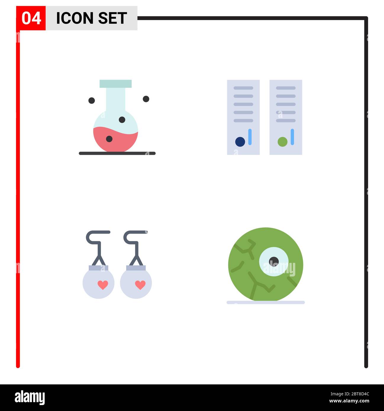 Group of 4 Flat Icons Signs and Symbols for biology, sport room, experiment, lockers, accessories Editable Vector Design Elements Stock Vector