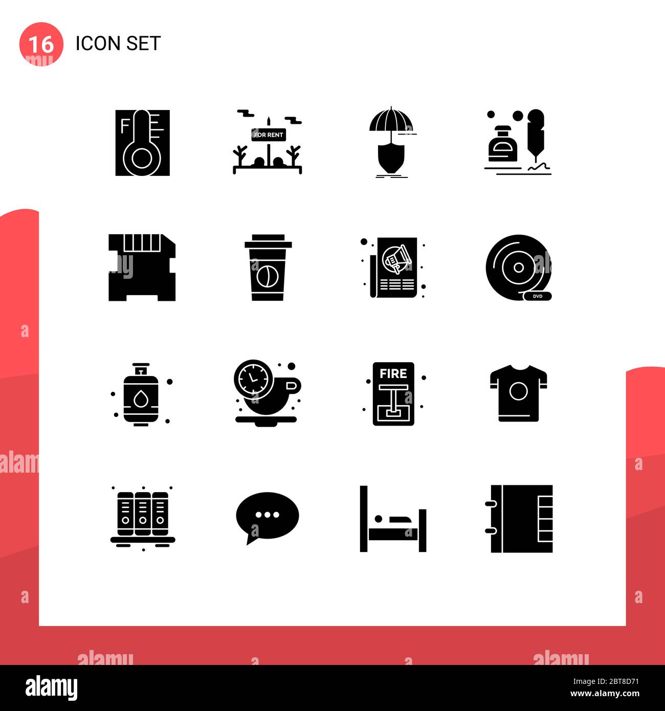Solid Glyph Pack of 16 Universal Symbols of letter, erite, for rent, ink, digital Editable Vector Design Elements Stock Vector