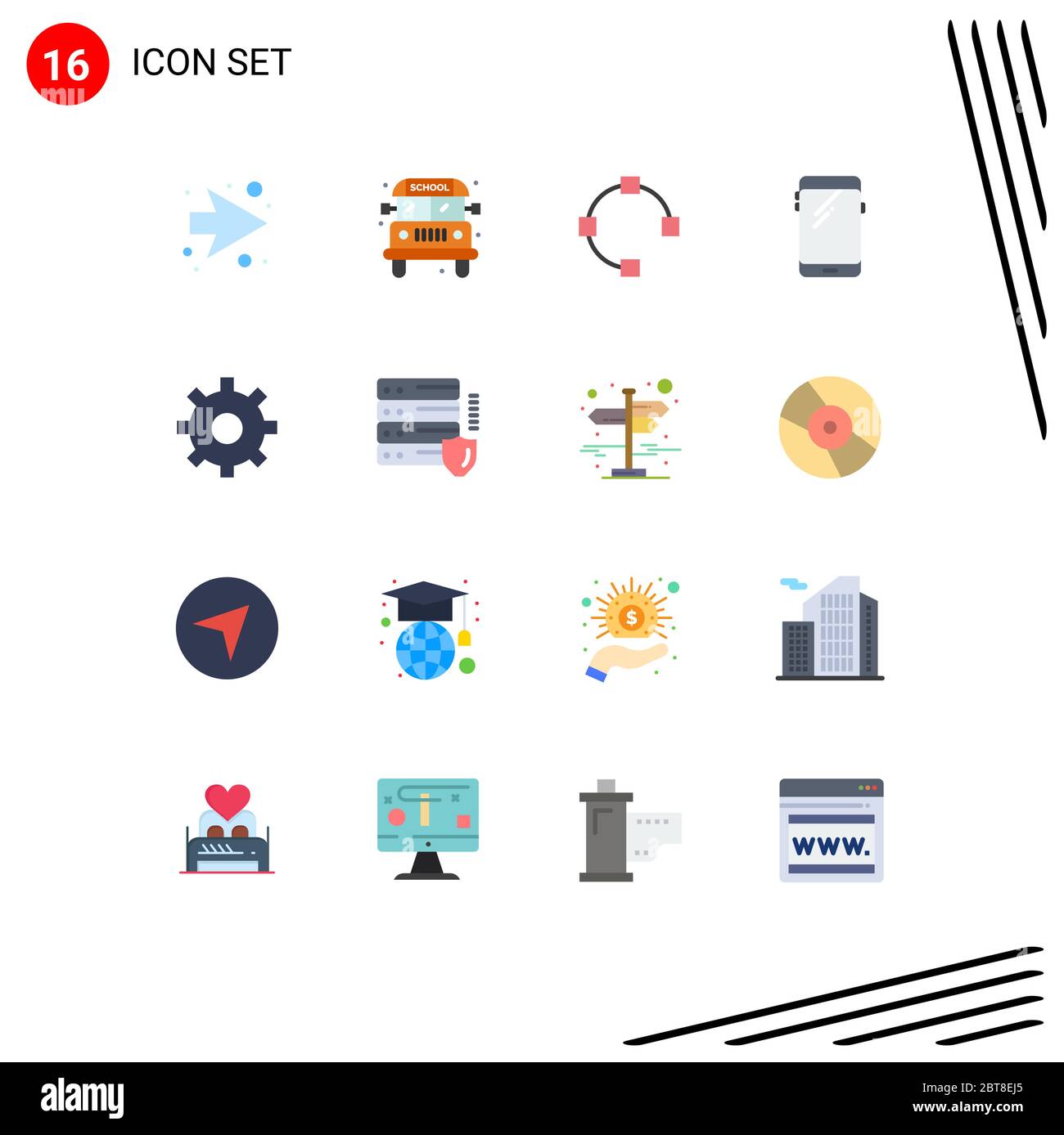 Group of 16 Flat Colors Signs and Symbols for gdpr, multimedia, points, gear, huawei Editable Pack of Creative Vector Design Elements Stock Vector