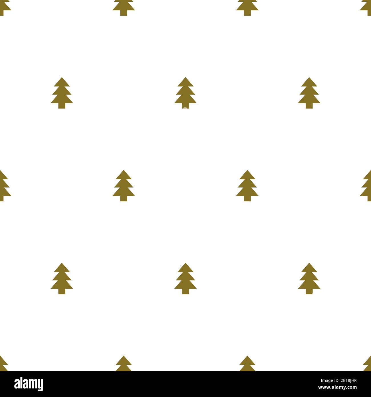Cristmas trees on white background. Seamless Christmas gold tree pattern for wrapping paper or textile. Winter wallpaper Stock Vector