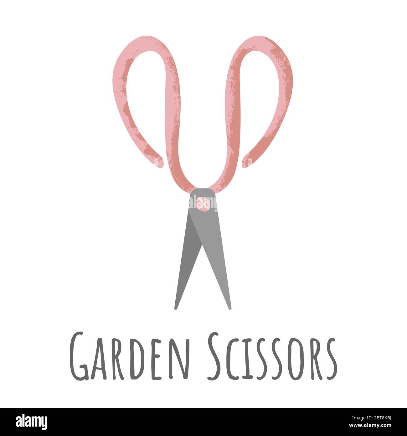 Hand drawn vector icon of garden scissors in flat caroons style with texture. Scissors for plants. Care of plants. Сutting blade. Work in the garden. Stock Vector