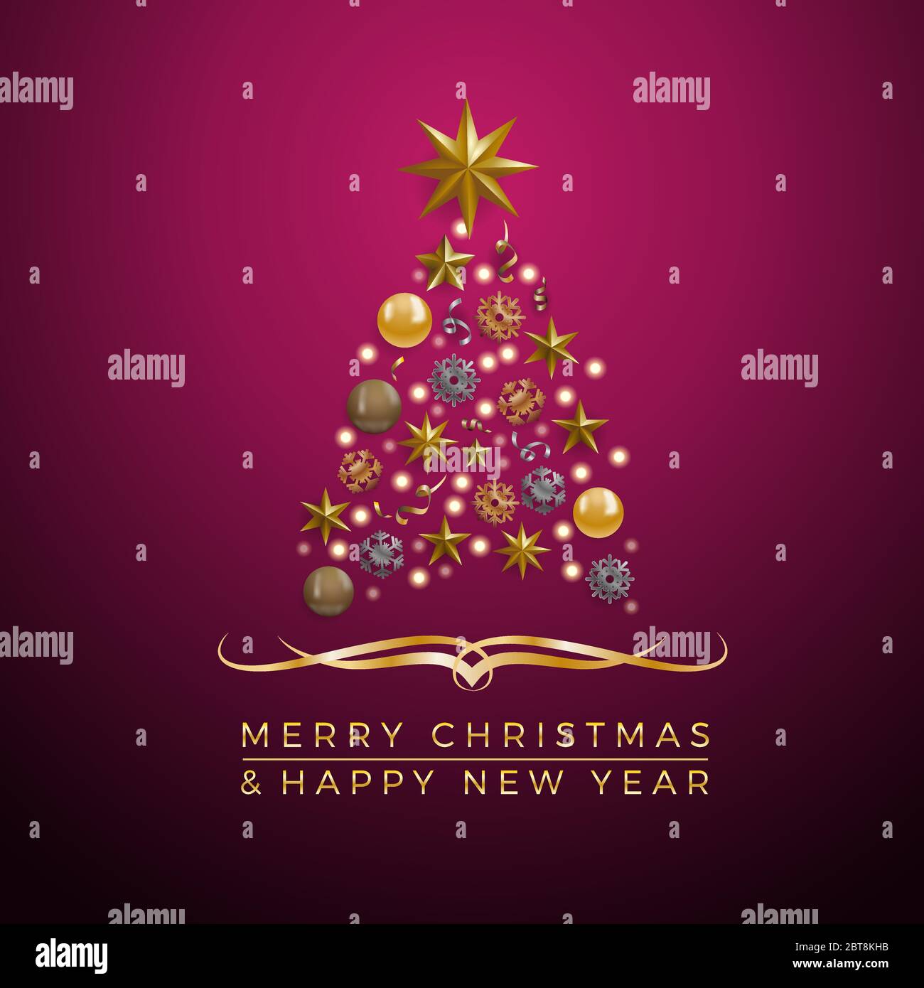 Vector Abstract cover Golden Christmas Tree, with text on purple ...