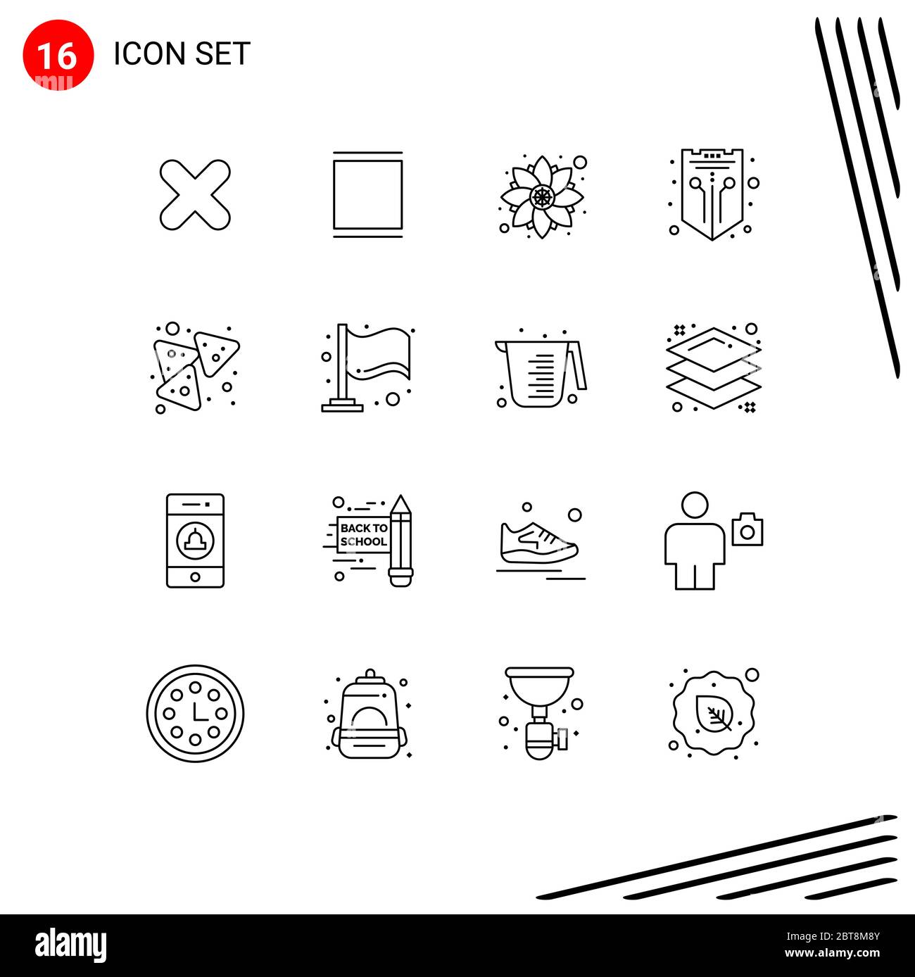 User Interface Pack of 16 Basic Outlines of chips, shield, decoration, protection, internet Editable Vector Design Elements Stock Vector