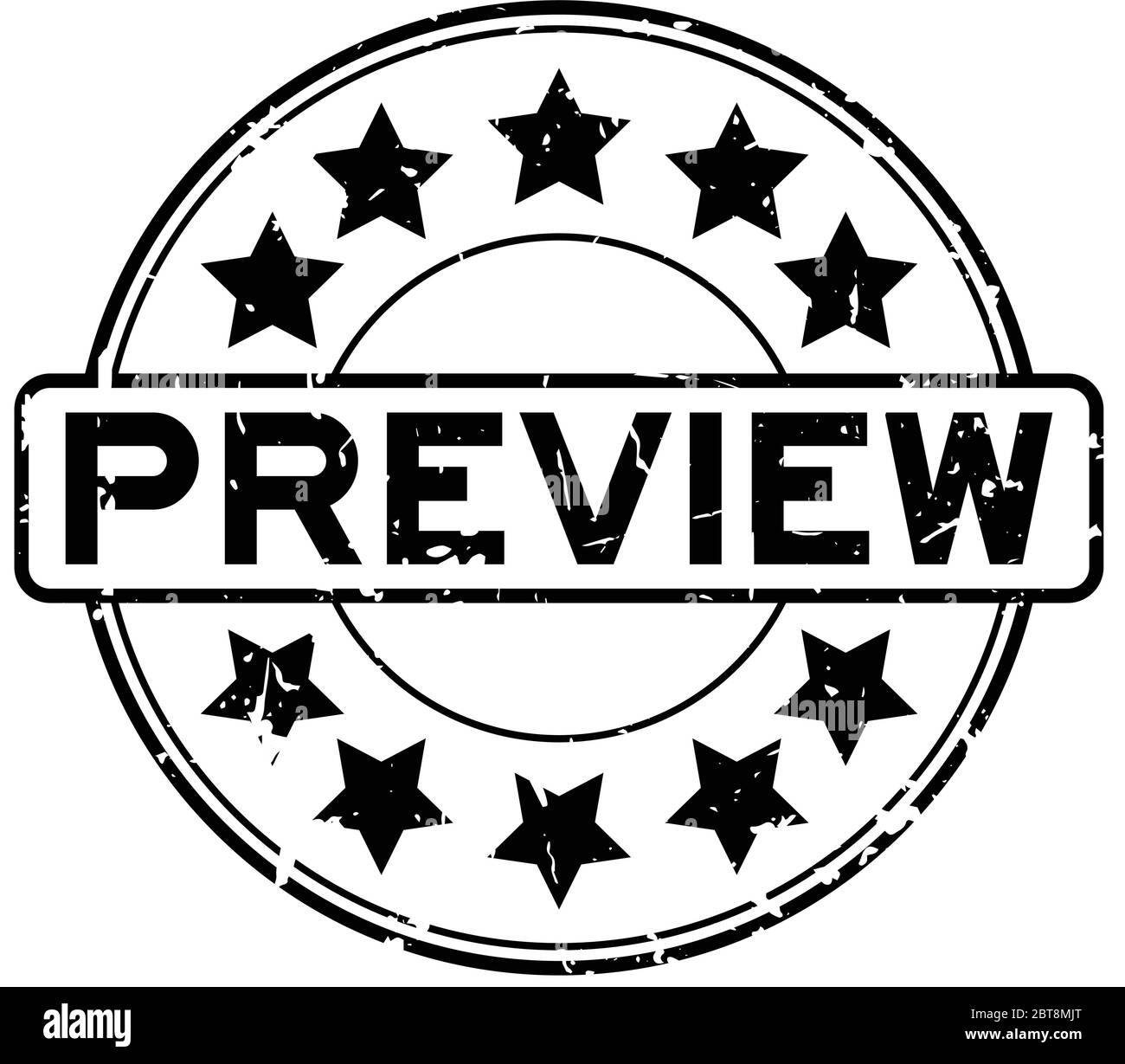 Grunge black rubber preview word with star icon round rubber seal stamp on white background Stock Vector