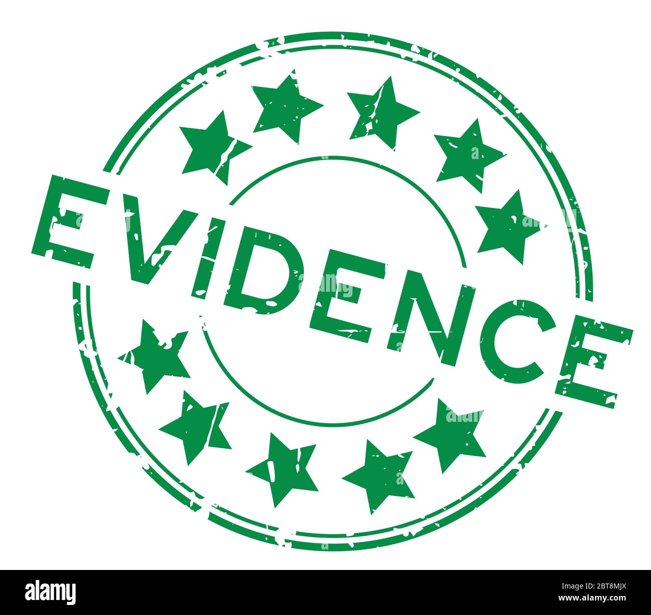 Grunge green evidence word with star icon round rubber seal stamp on white background Stock Vector
