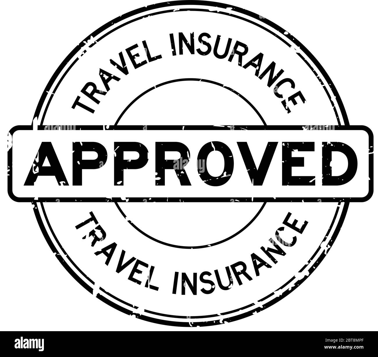 Grunge black travel insurance approved round rubber seal stamp on white background Stock Vector