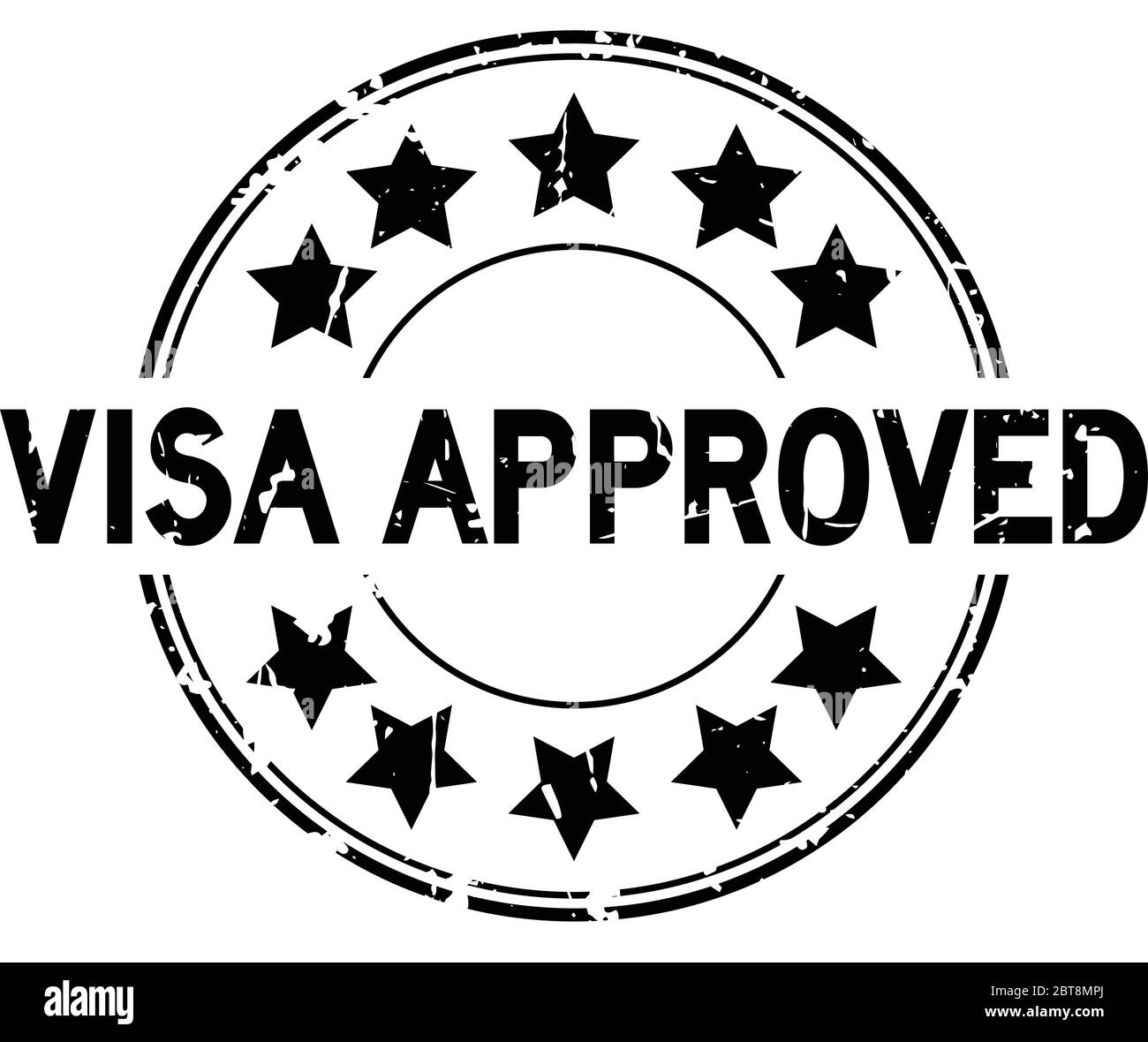 Grunge black visa approved with star icon round rubber seal stamp on white background Stock Vector