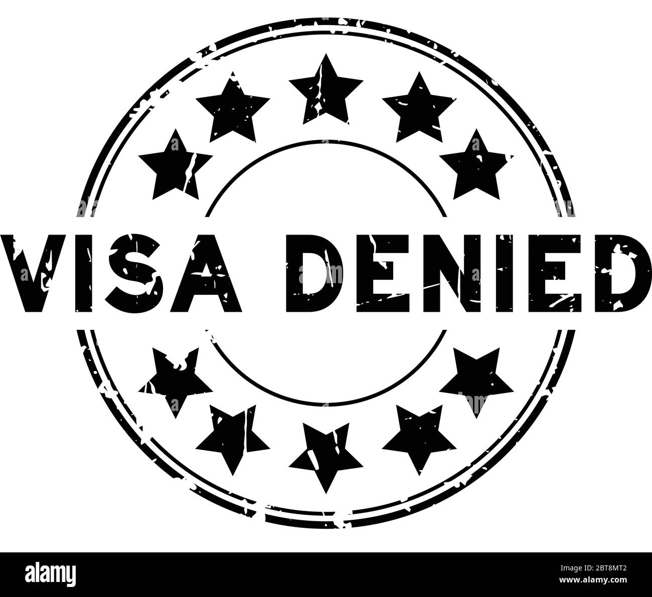 Grunge black visa denied with star icon round rubber seal stamp on white background Stock Vector
