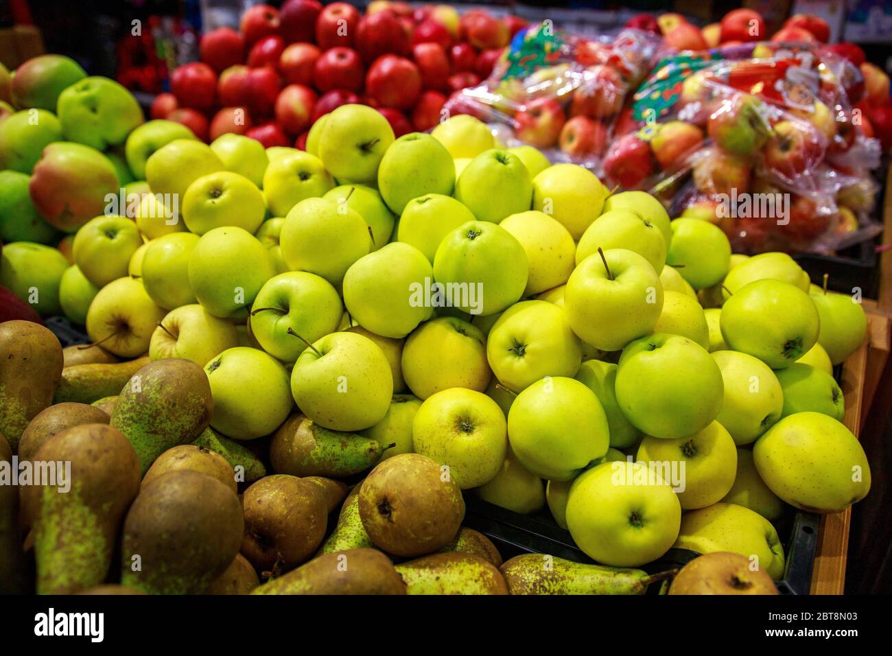 vitamin fruit apples in the store Stock Photo