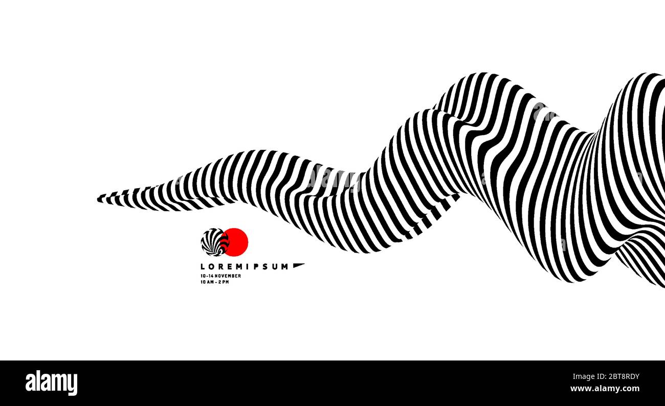 Black and white design. Pattern with optical illusion. Abstract 3D geometrical background. Vector illustration. Stock Vector