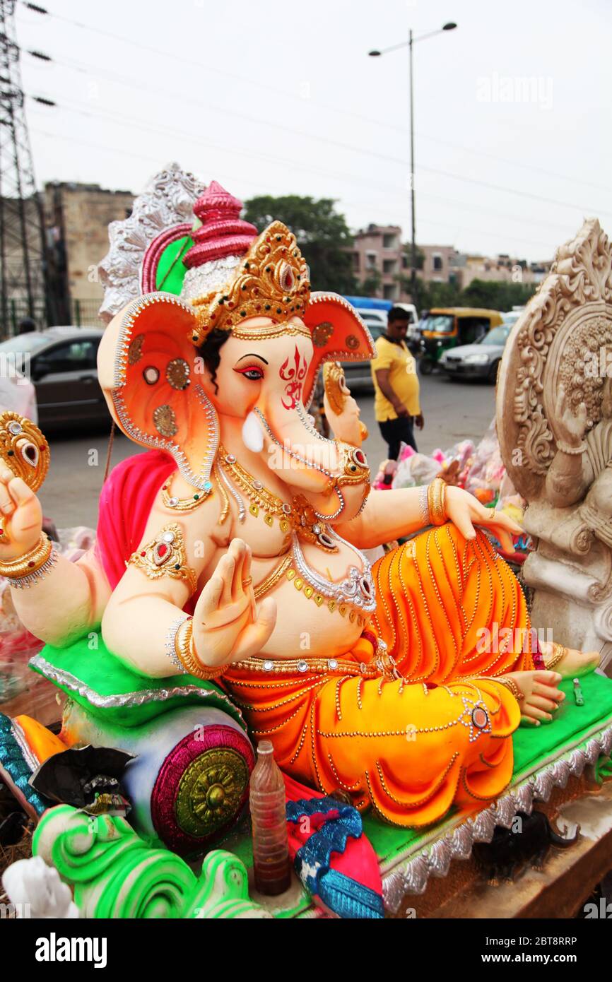 Big Ganesha statue, Close-up - idol of Lord Ganesha, Hindu God Ganesha, Ganesha Colorful Idol, Indian Culture. India, Asia (Photo © Saji Maramon) Stock Photo