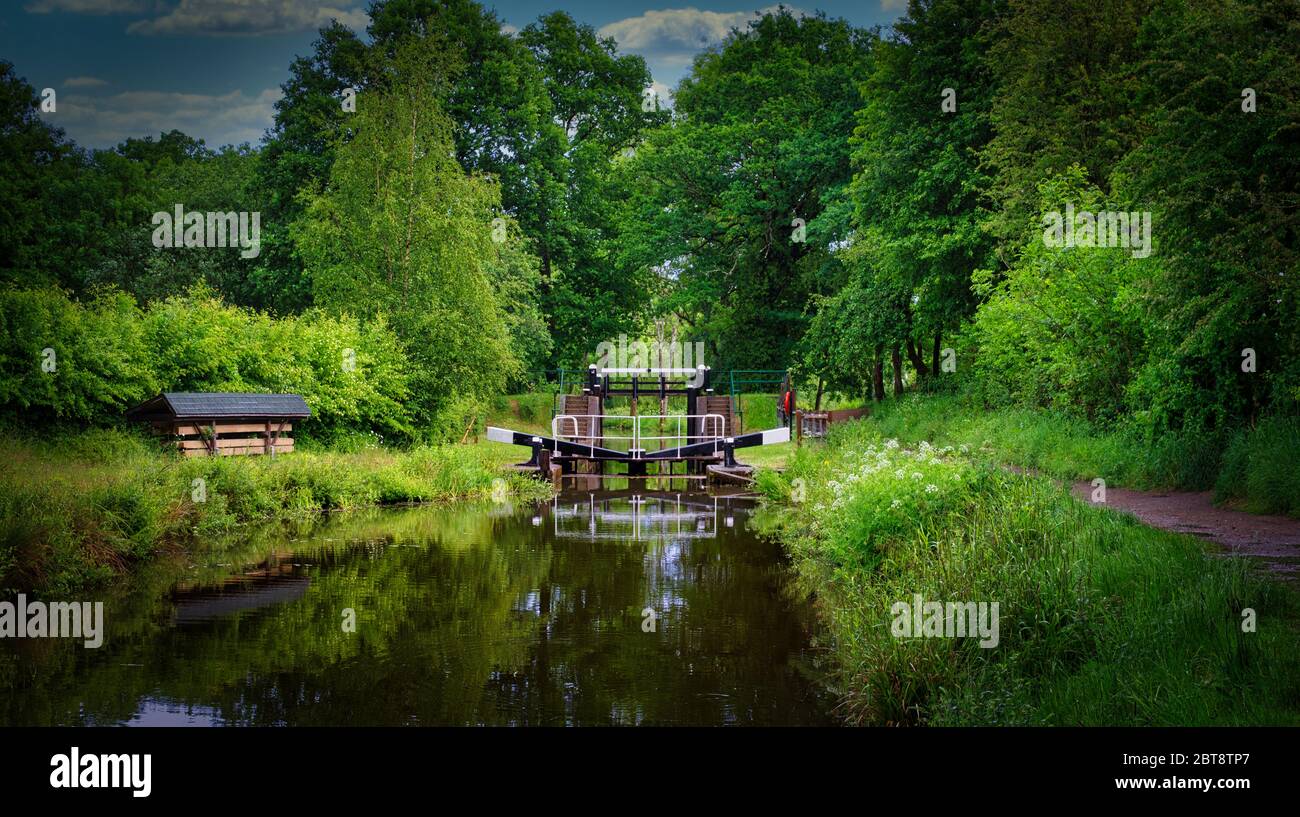 Loxwood Wey and Arun canal lock gates Stock Photo