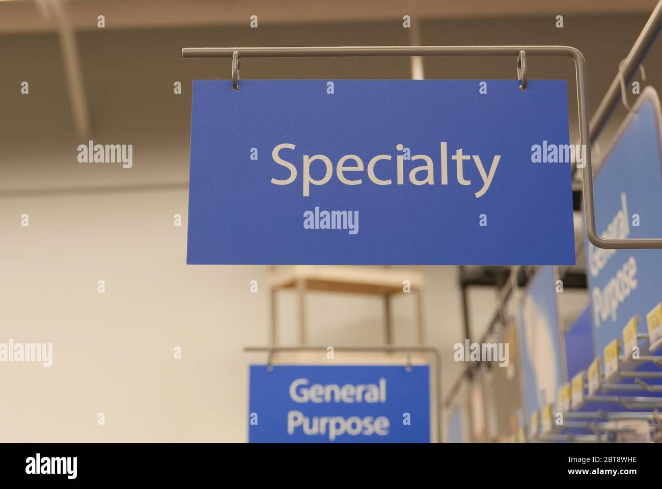 Motion of specialty sign on new smart bulb section inside Walmart store Stock Photo