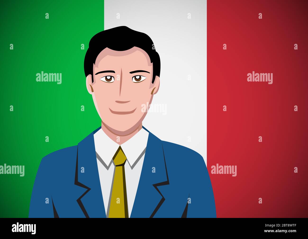 Italian people,  ahead of the flag. Portrait of manager in flat design. Vector cartoon Stock Vector
