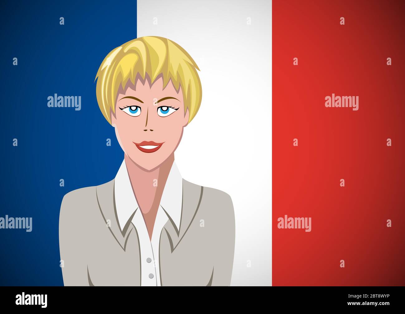 French people, ahead of the flag. Portrait of manager in flat design
