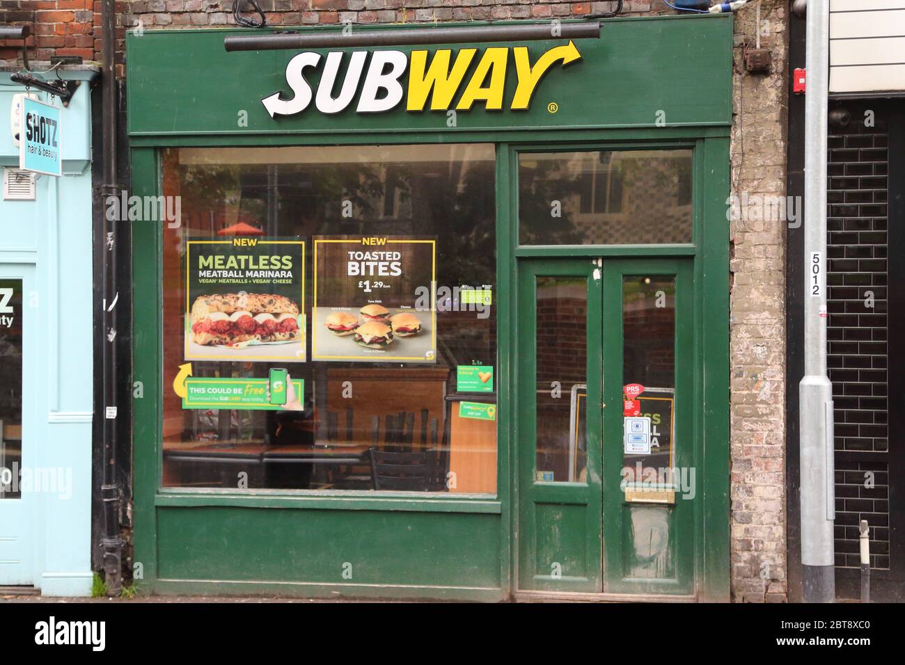 Closed  Subway shop in Broad Street during Coronavirus lockdown, Reading, UK Stock Photo