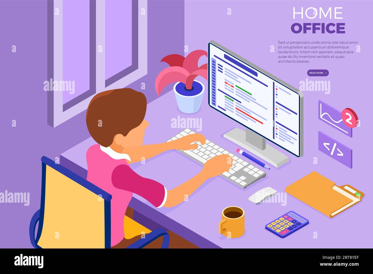 Programmer working at Home Office Stock Vector